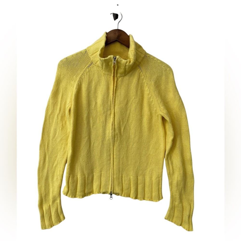 Women’s Vintage Hand Knit Fresh Produce‎ Zip Front Size M Y2K Butter Yellow